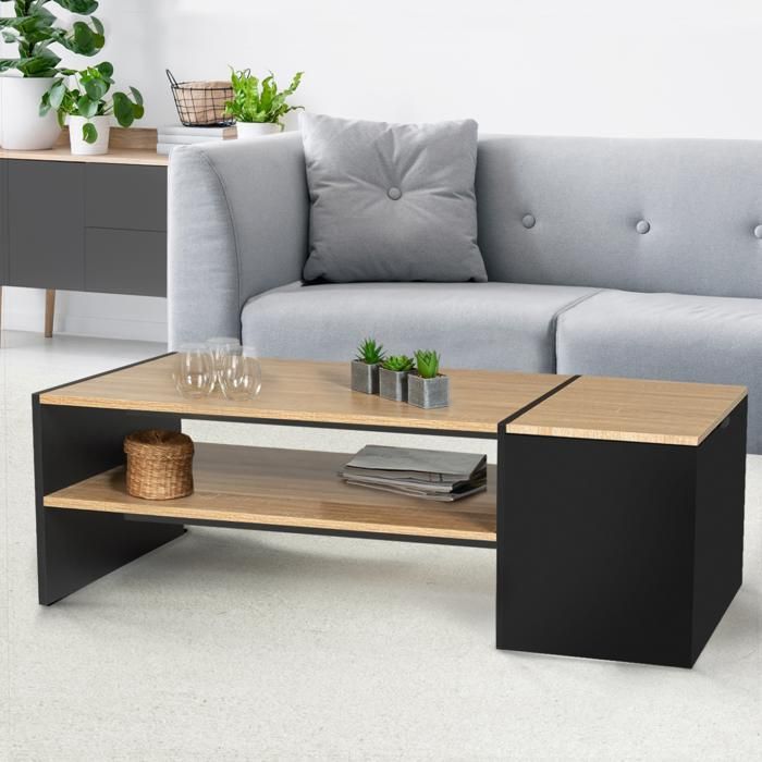 Tavolino da bar rettangolare contemporaneo IDMARKET IZIA con vano portaoggetti nero e ripiani in legno.