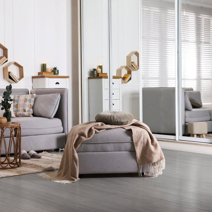 Suelo vinílico autoadhesivo de PVC LZQ con efecto madera, 54 piezas, 7,53 m² de baldosas vinílicas adhesivas, color roble gris.
