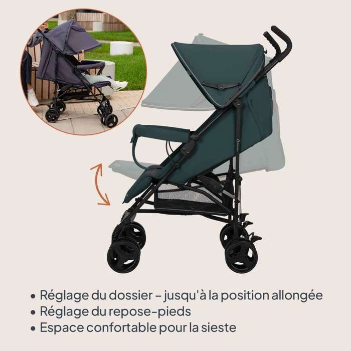 LIONELO Elia Compact Stroller - Very Lightweight - 6-36 months - Mosquito net included - Front shock absorbers - Emerald Green