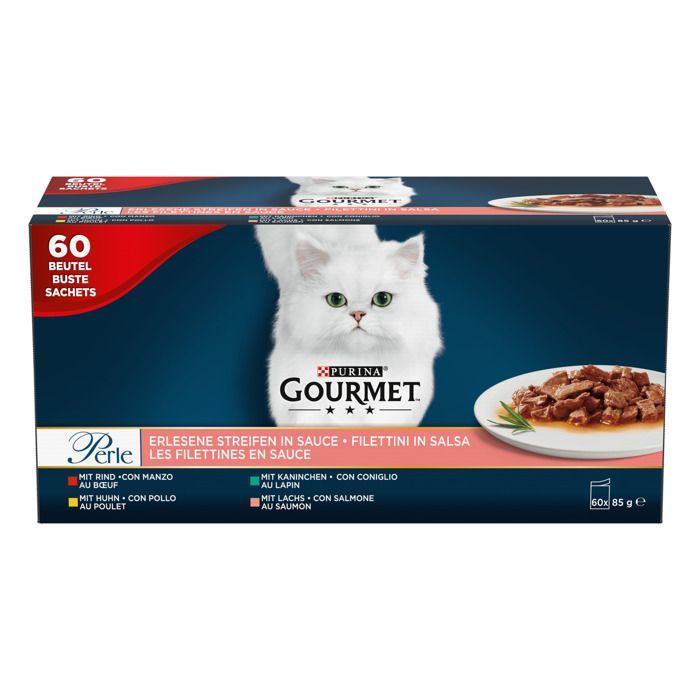 GOURMET PERLE Les Filettines en Sauce Multivariétés - 60x85g - Sachets Repas pour chat adulte