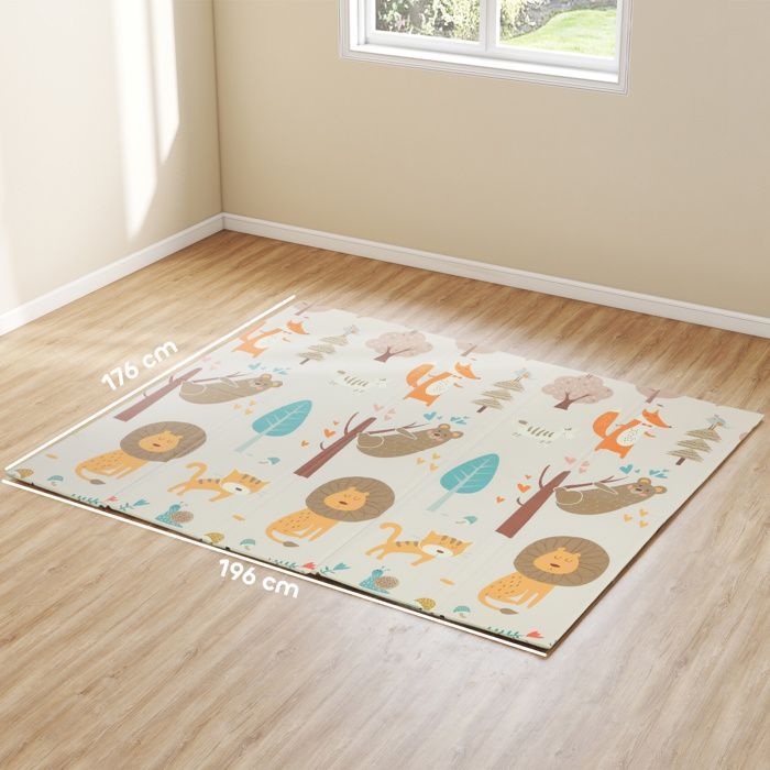 Tapis d'éveil bébé - AIYAPLAY - pliable épais réversible en mousse - antidérapant - motif animalier - 196 x 176 x 1,5 cm multicolore