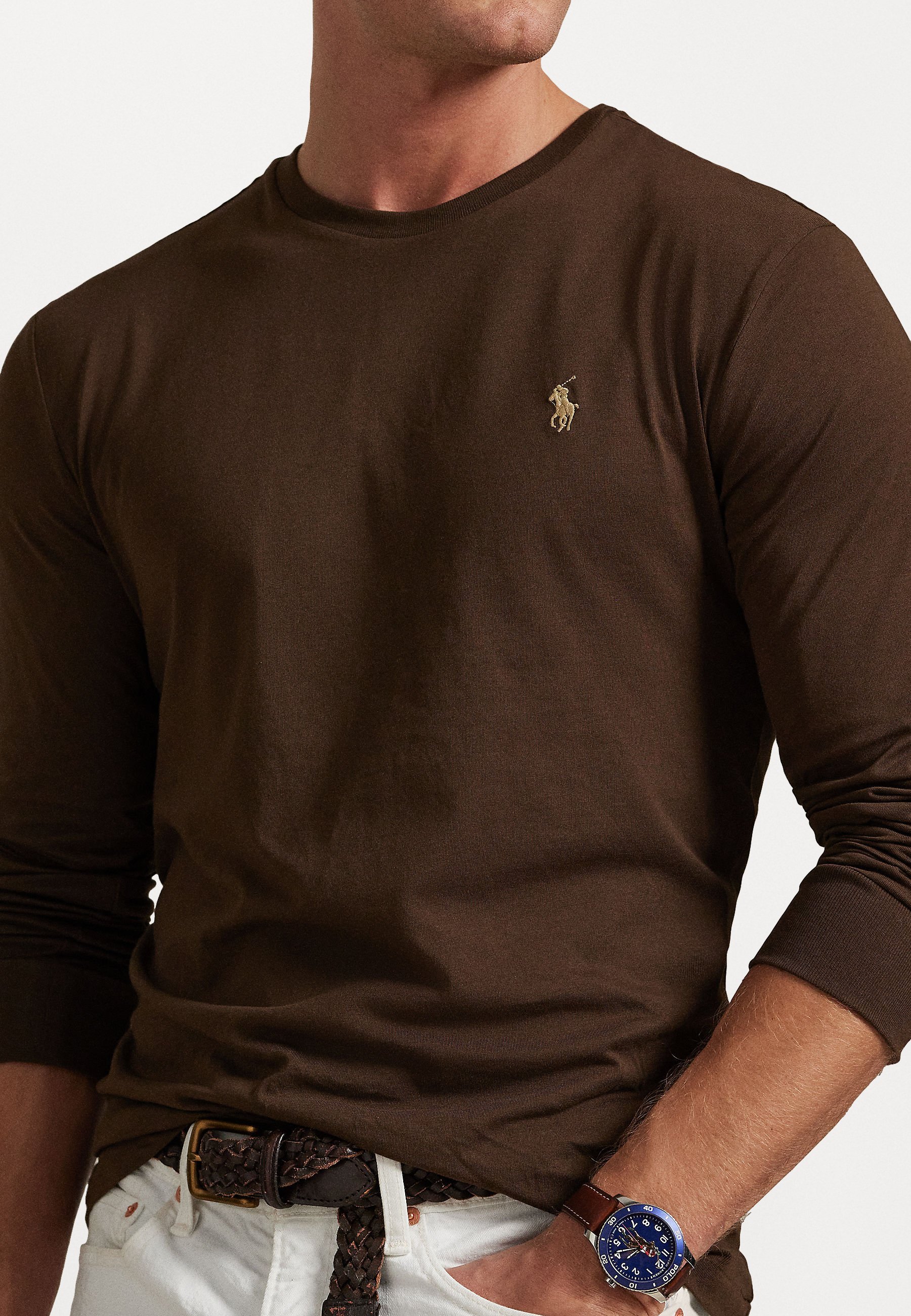 Polo Ralph Lauren T-shirt en jersey coupe slim personnalisé - Manches longues - marron muscade