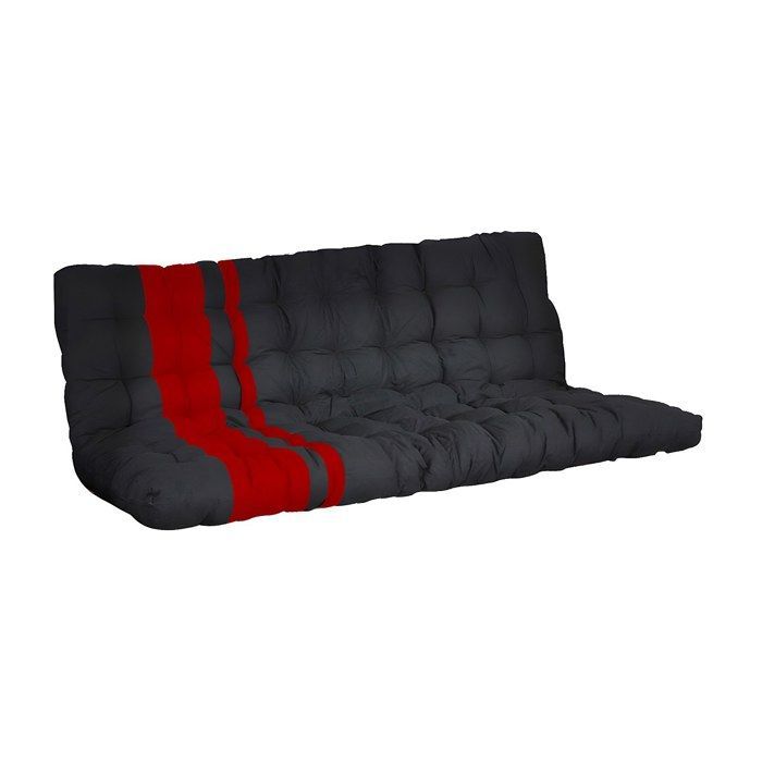 Futon 135 x 190 cm, appositamente progettato come divano letto, spessore 10 cm - Nero e Rosso - MODULO