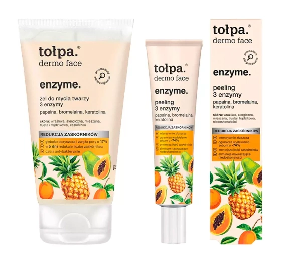Tołpa dermo face enzyme. zestaw kosmetyków żel do mycia twarzy 3 enzymy   peeling enzymatyczny