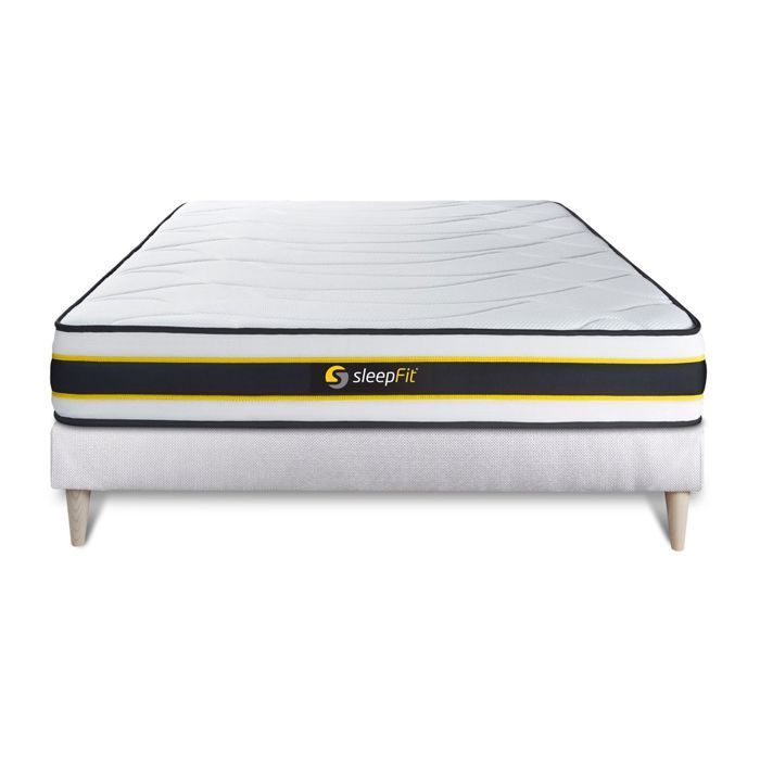 Conjunto de colchón y base de cama - FLEXY - 160x200 cm - Muelles ensacados - Espuma viscoelástica