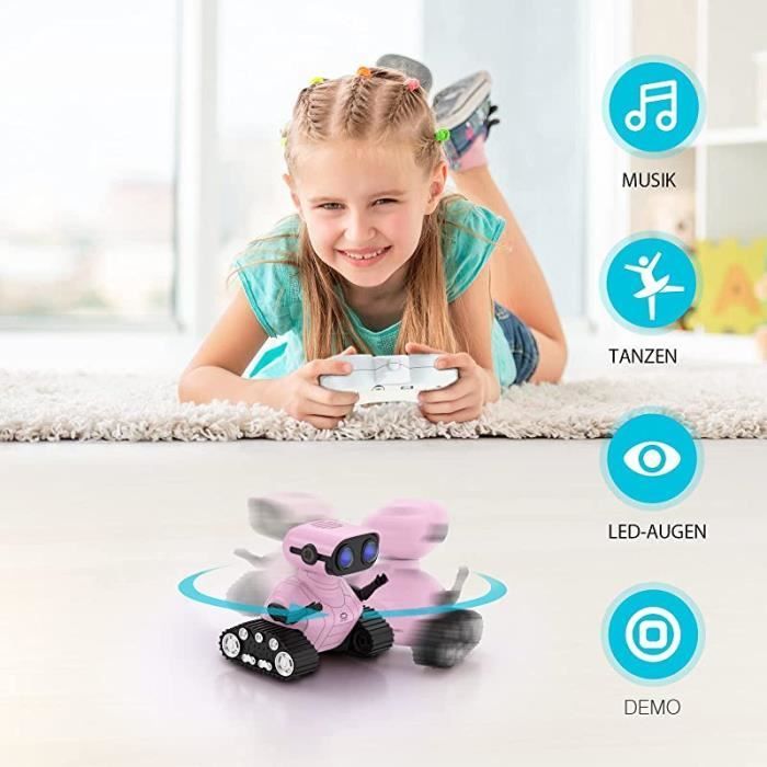 Robot ricaricabile per bambini, giocattolo telecomandato con occhi a LED, musica e suoni divertenti per bambini dai 3 agli 8 anni - Rosa