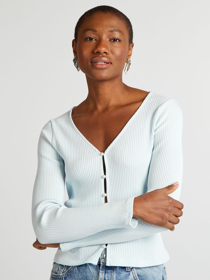 Geribbeld jersey vest - BLAUW
