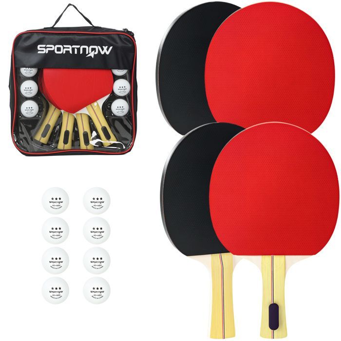 Set de tennis de table - SPORTNOW - 4 raquettes + 8 balles + 1 sac - pour amateurs, débutants, experts