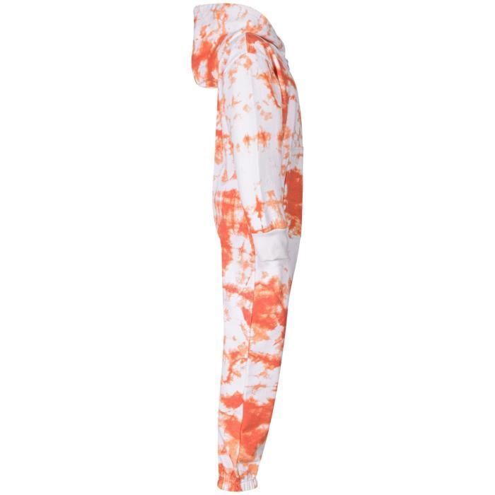 Fleece onesie loungewear set voor meisjes met oranje tie-dye print, maat 5-13 jaar