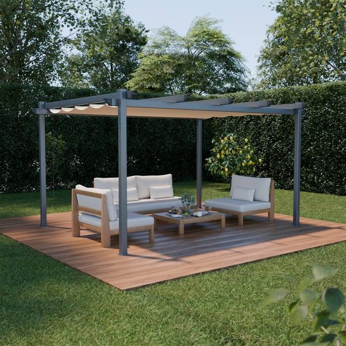 Pérgola de alumínio - Isla 3x4m - Lona bege - Gazebo ideal para o seu pátio. Teto retrátil. Lona deslizante. Estrutura.