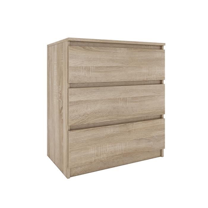Commode - ASTER - 3 tiroirs - Style Scandinave - 70x40x77 cm - Finition aspect bois