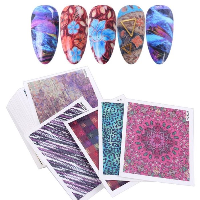 Set van 45 stuks Petal Leopard Nail Art Water Transfer Stickers, complete manicure decoraties, sterrenhemel schilderontwerpen, decoratieve accessoires
