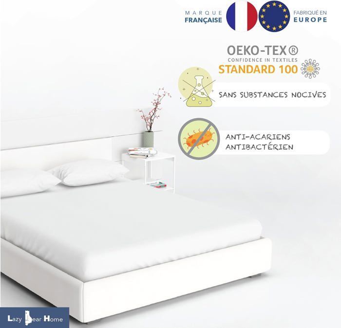 Lazy Bear Home | Alèse 180x200cm, Protège Matelas Imperméable Surface Coton Jersey, Forme Drap Housse | Marque FR, Fabriqué UE