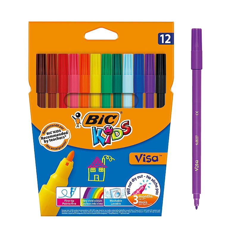 BIC markers, 12 stuks, kinderversie Visa Color 880 BIC