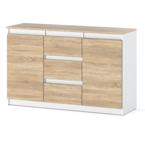 Komoda nowoczesna wysoka 3 szuflady 120cm biała sonoma