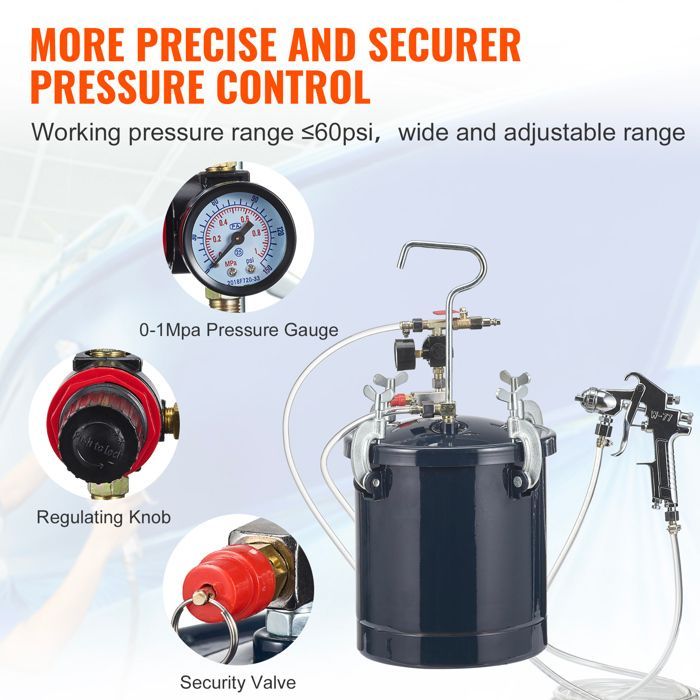 Réservoir de Peinture sous Pression - DUOKU - 10 L - Buses 1,5 mm et 4 mm - 2 Pistolets Pulvérisateurs