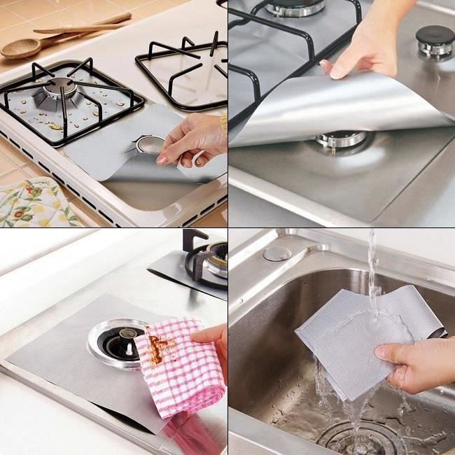 SIMPLISIM: Set van 4 aluminiumfolie beschermers voor gasfornuizen, herbruikbare beschermers