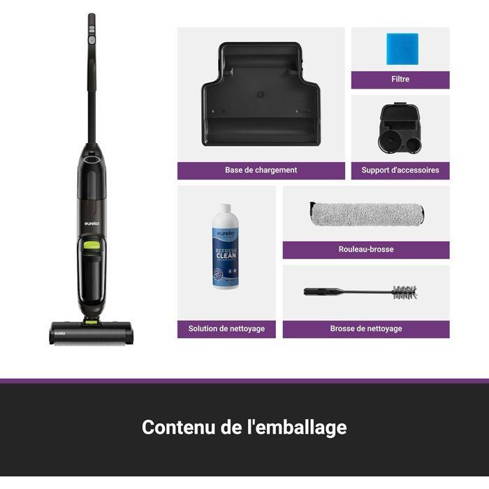 EUREKA NEW400 - Aspirateur Laveur sans Fil pour Sols Durs - Autonettoyant - Aspirateur Laveur Eau et Poussière - Longue Autonomie