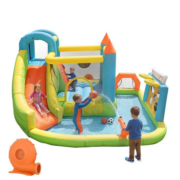 Inflatable Castle for Children 3-10 Years Old 360x320x200cm - with Slide, Pool, Football, Basketball and Blower