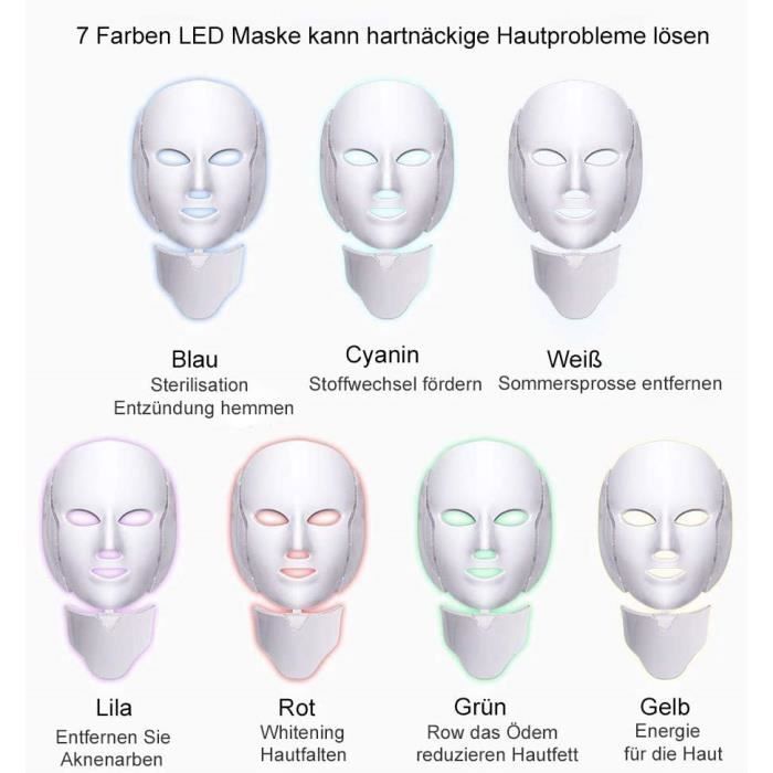 Mascarilla facial de fotones LED de 7 colores, mascarilla de fototerapia, mascarilla fotónica para el rejuvenecimiento y el antienvejecimiento de la piel (blanca)