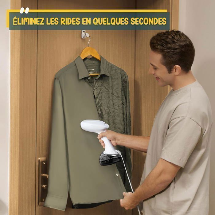 Vaporizador de roupas portátil, vaporizador vertical de 1700 W, vapor contínuo de 20 g/min - cabo de 1,9 m, reservatório de água de 360 ml, branco