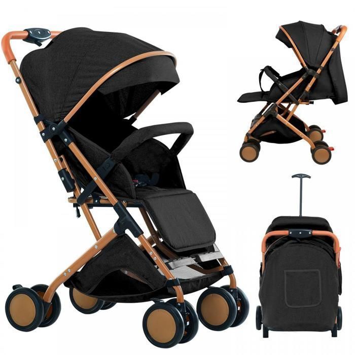 MIPAN. Poussette Légère et Compacte -Pliable Pousette Voyage  - Inclinable - Avec Auvent et Moustiquaire + Harnais 5 points - Noir