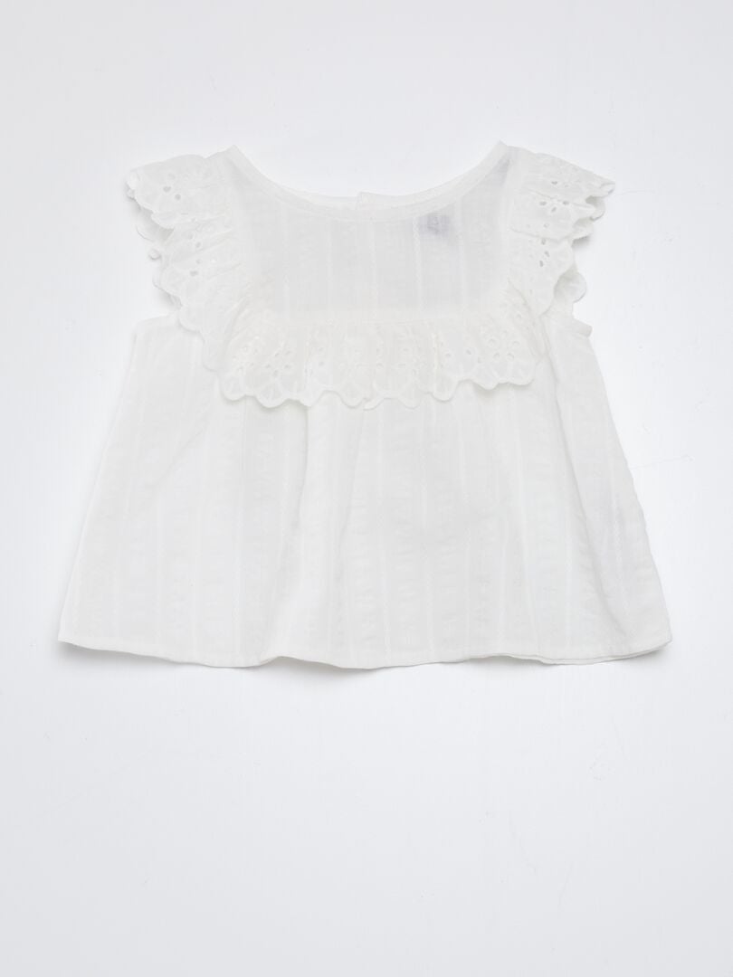 Chemisier sans manches à broderie anglaise - BLANC