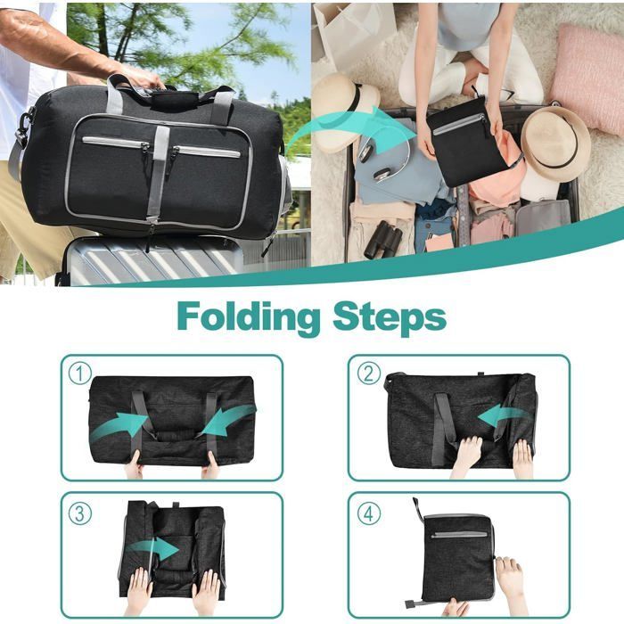 Geantă de călătorie mare, ușoară și impermeabilă, 115 l, pentru bărbați și femei, cu compartiment pentru pantofi, neagră