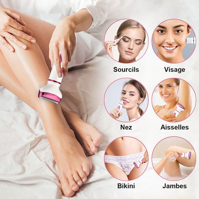 Rasoir Electrique Femme - 4 en 1 Indolore Corps Tondeuse Pour Bikini, Visage, Sourcils, Nez, Aisselles - USB Rechargeable