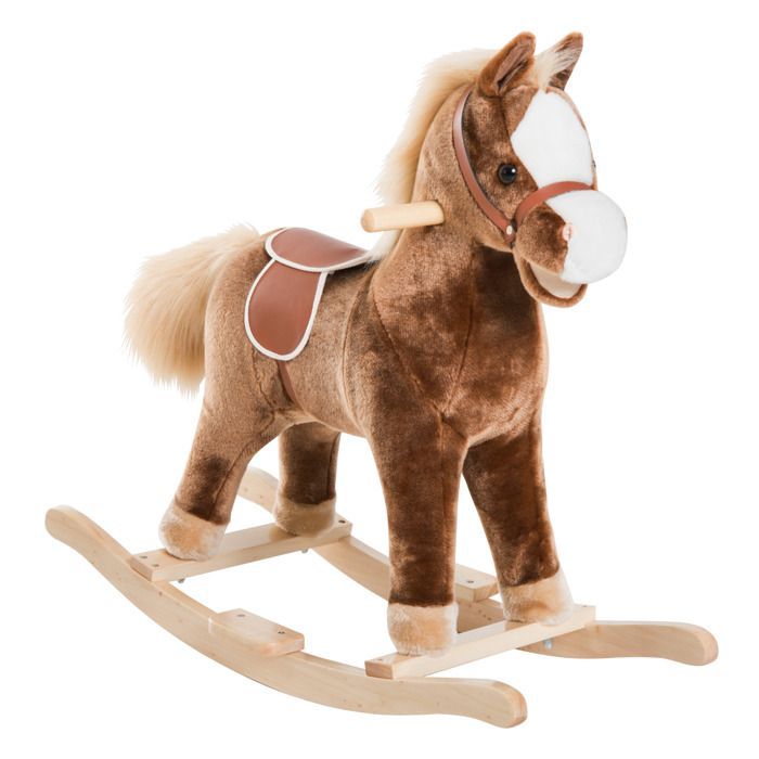 Cheval à bascule - HOMCOM - cowboy selle confort enfants dès 36 mois peluche douce - bois - charge 40 kg - brun blanc