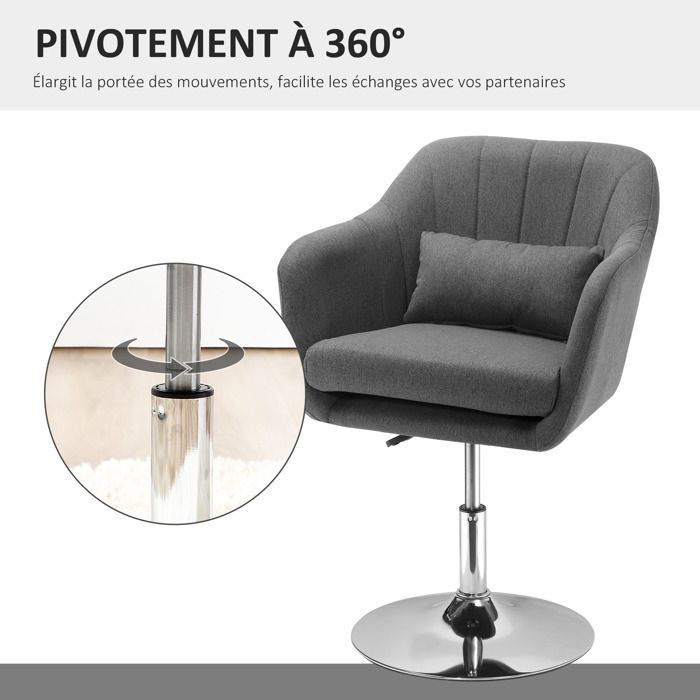 Sillón HOMCOM - Diseño de confort superior - Cojines lumbares - Altura regulable - Giro de 360° - Base de metal cromado - Gris lino
