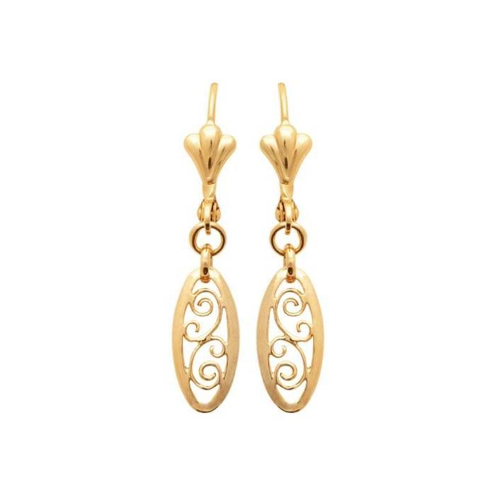 Boucles d'oreilles pendantes - Bijouxia - Dormeuse - Plaqué or 18 Carats - Motifs ciselés - Longueur 3,6 cm