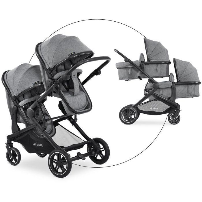 HAUCK - Double Stroller - Atlantic Twin - 4 Wheels - Heather Grey