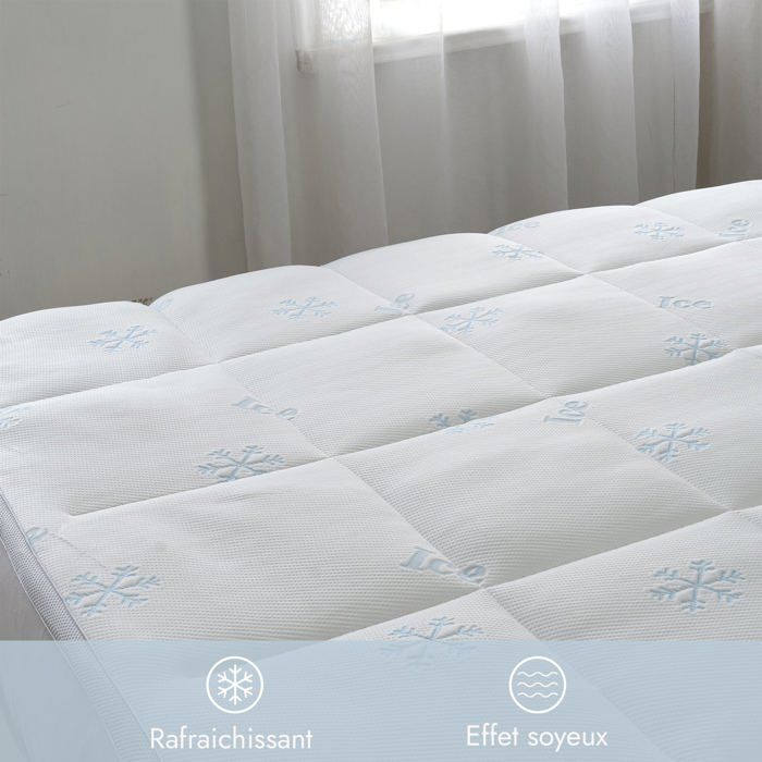 Coprimaterasso estivo - Ice Cool - 90 x 190 cm - 100% microfibra - Spessore 4 cm - Supporto bilanciato