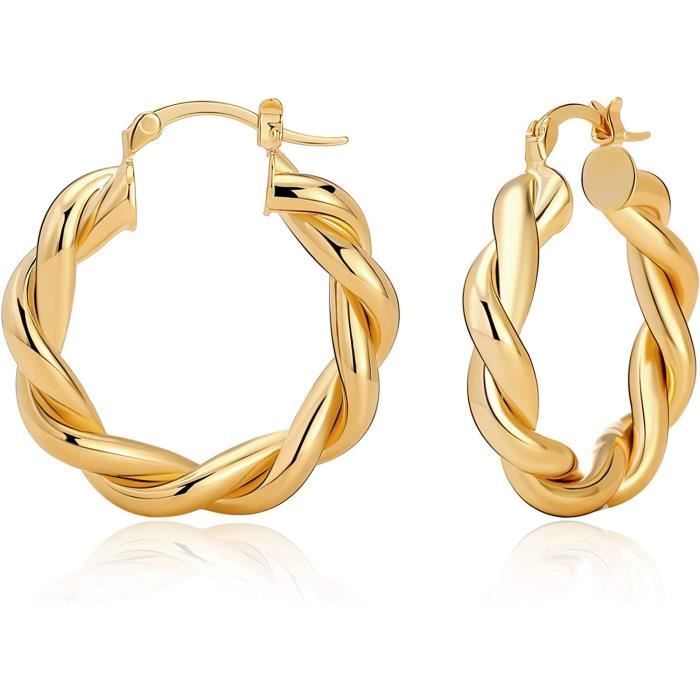 Twisted gold hoop earrings for women, thick and chunky vintage-style hoop earrings, hypoallergenic, 1422
