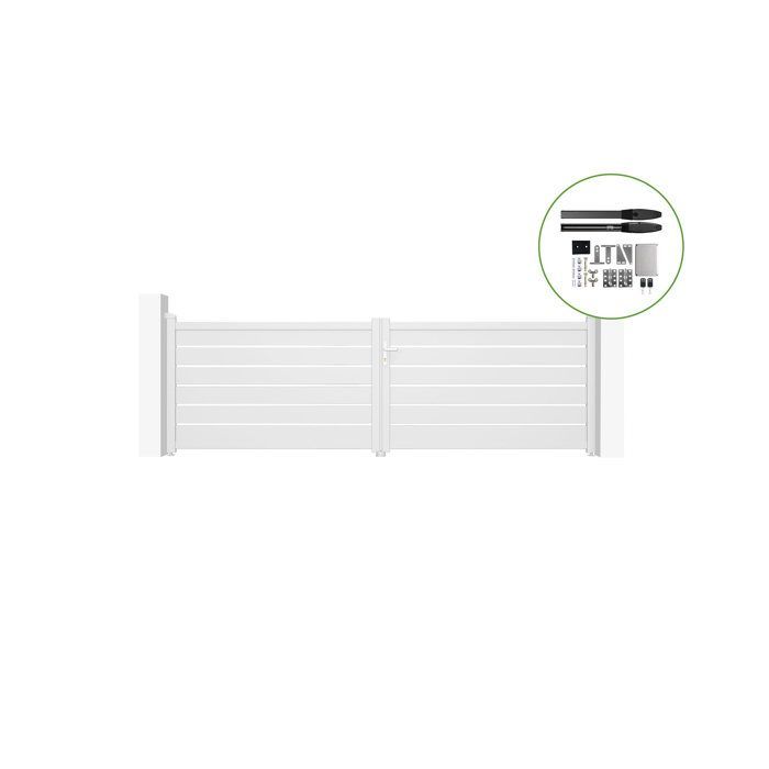 Puerta batiente y kit de motorización - Casanoov - VOGEL - 4 m de altura (125 cm) - Blanco - Aluminio / Motorización HIKER B200