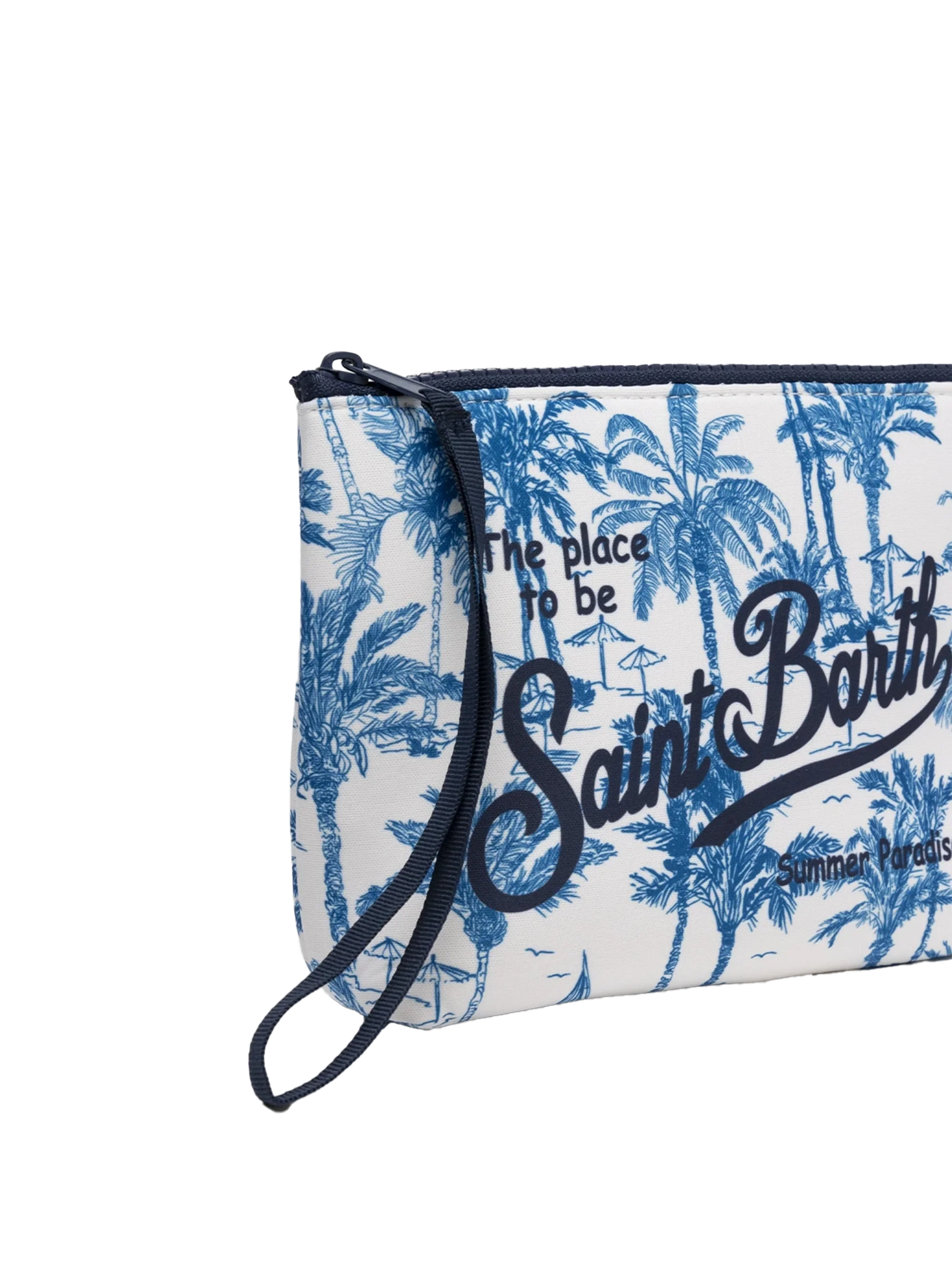 Clutch Aline em neoprene com estampa toile de jouy