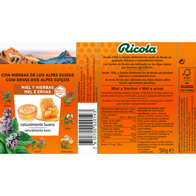 Ricola Medové a bylinkové bonbóny Švýcarské Alpy, balzamikové a osvěžující, 50g