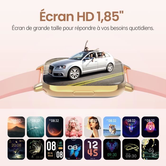 Montre Connectée Femme SmartWatch avec Appels Bluetooth 1,85'' GPS 24 modes Sport IP68 Etanche Trackers d'activité pour Android iOS