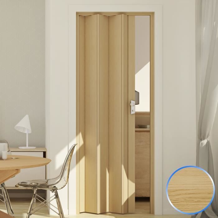 Puerta plegable tipo acordeón, madera de haya y PVC, corredera, 83x214, modelo Maya.