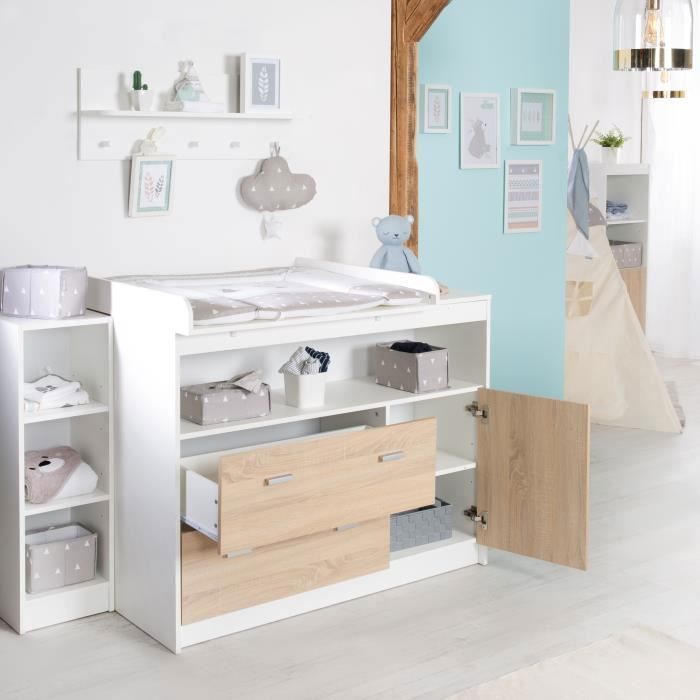 ROBA Gabriella Changing Table - 2 Drawers, 1 Door, 1 Open Compartment - White and Sonoma Oak Wood Effect