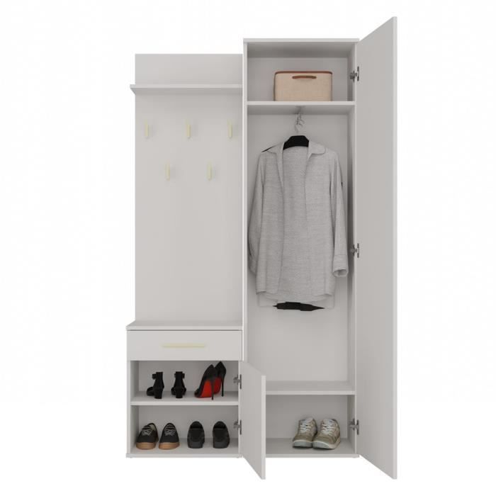 SHEILA - Entryway coat rack with mirror - Wardrobe + coat rack - Shoe storage - Beige