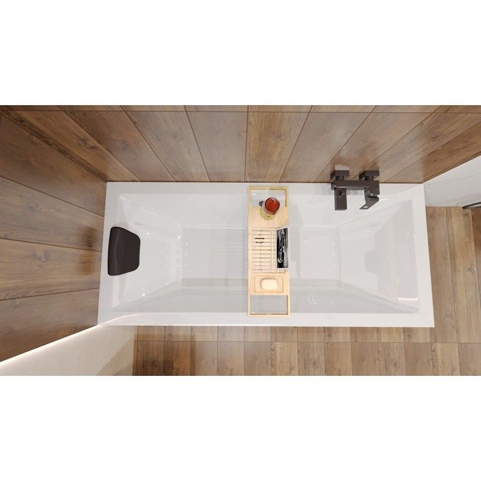 Rechthoekig bad 180x80 + bamboeplank, sifon + poten - 4-in-1 - QUADRO