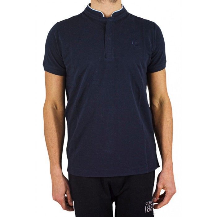 Camisa polo de manga corta con cuello mandarín para hombre Cerruti 1881, color azul marino New Firenza.
