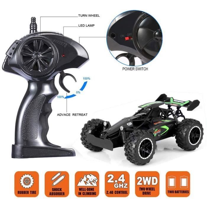 Coche teledirigido - RC - Camión 2WD - Más de 15 km/h - 2 baterías recargables - Verde