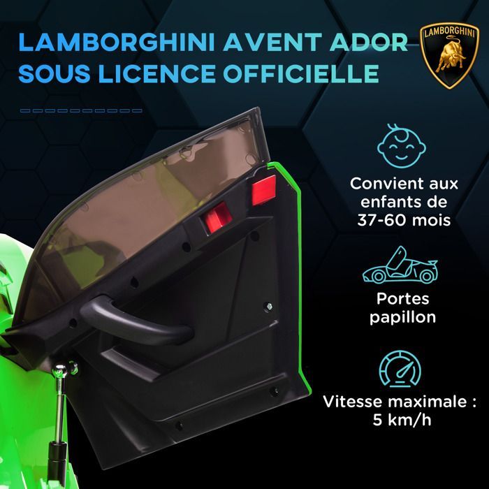 Elektrische auto - HOMCOM - gelicentieerde Lamborghini Aventador SVJ 12V voor kinderen met vleugeldeuren en LED-verlichting - PP - groen
