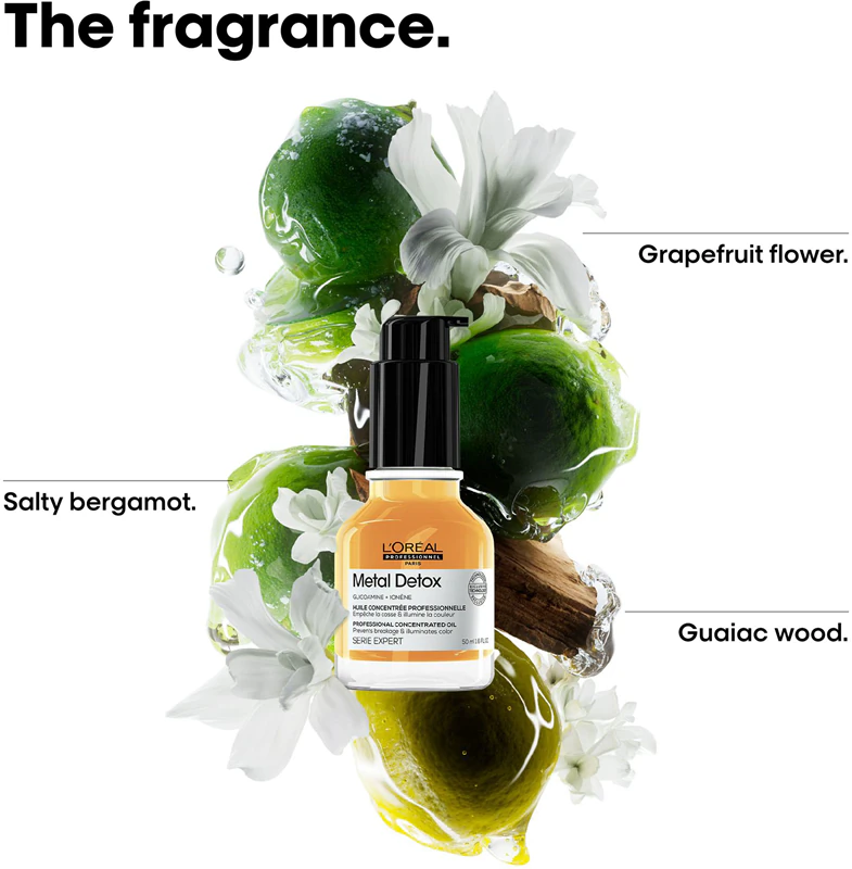 Óleo capilar nutritivo L'Oréal Professionnel Serie Expert Metal Detox para tratar cabelos quebradiços.