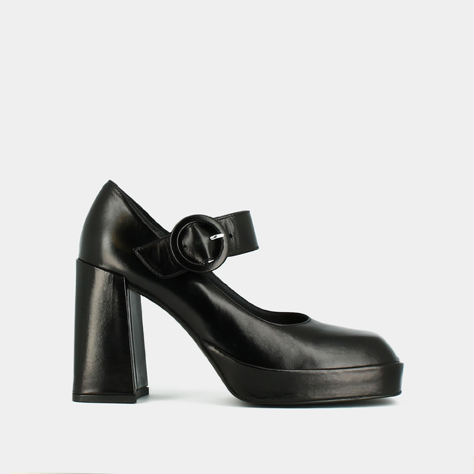 Babies à talons, plateformes et bouts ca...  en cuir noir