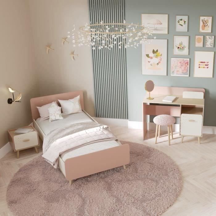 Komplettes Kinderzimmer-Set – SUZIE – 90 x 190 cm Bett / Nachttisch / Schreibtisch – Eiche / Aprikose – DEMEYERE