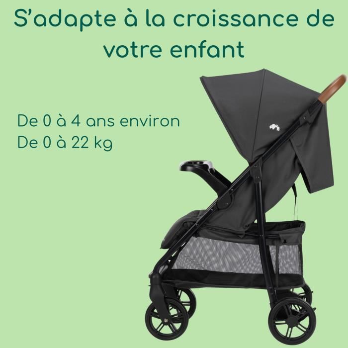 BEBECONFORT MISTY, Kompakter, komfortabler Kinderwagen mit großem Korb, geeignet von Geburt an bis 4 Jahre, 0 bis 22 kg, Mineral Graphit